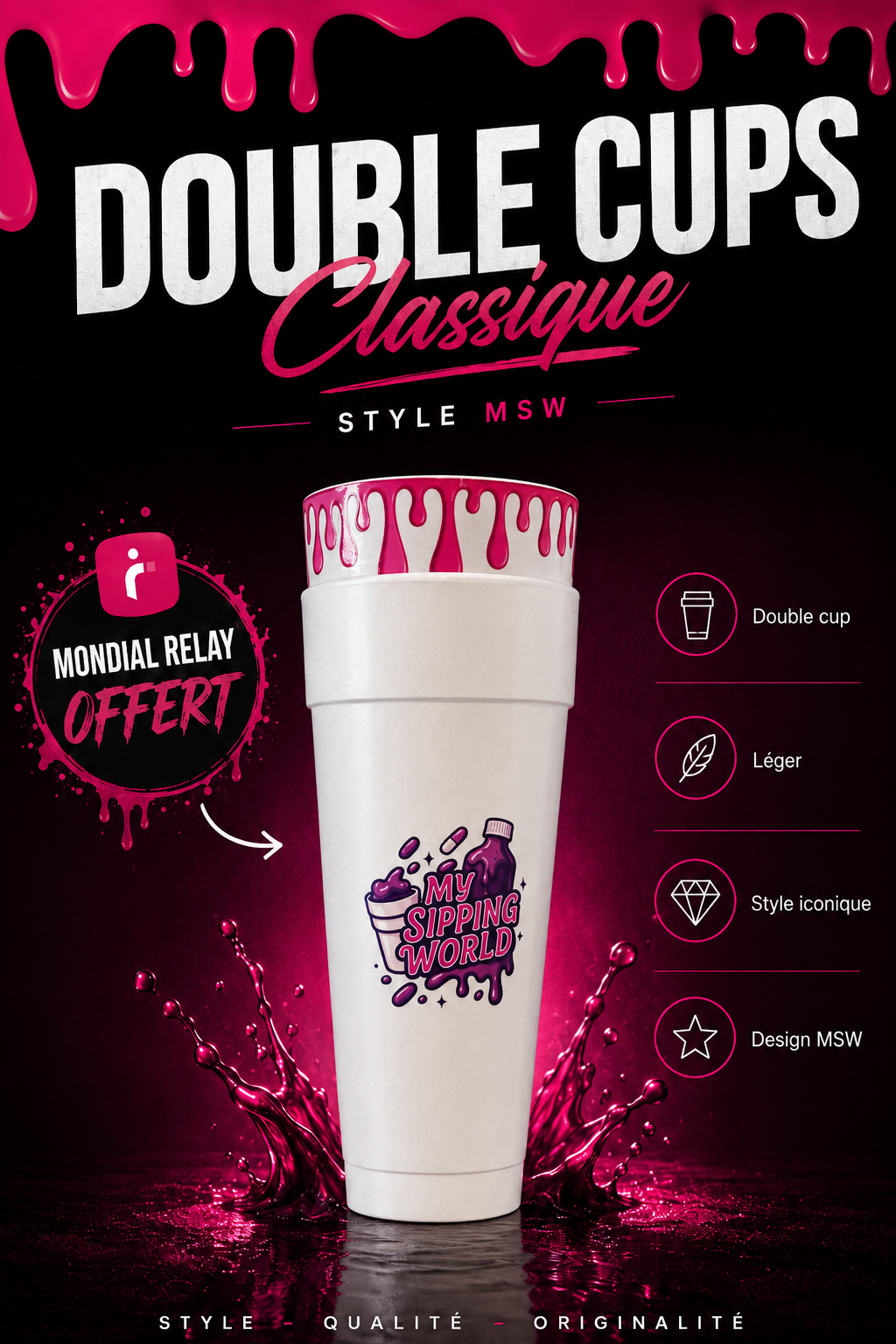 🟣 Double Cup Réutilisable 24oz – Édition Limitée