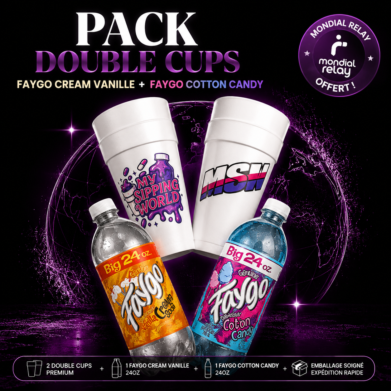 Pack Double Cups Faygo Cream Vanilla & Cotton Candy 24oz | My Sipping World