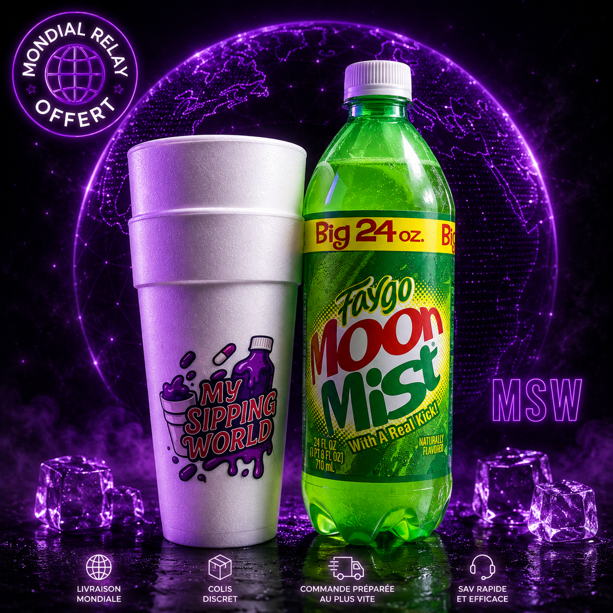 Pack Faygo 24oz + Double Cup Dart My Sipping World Moon Mist