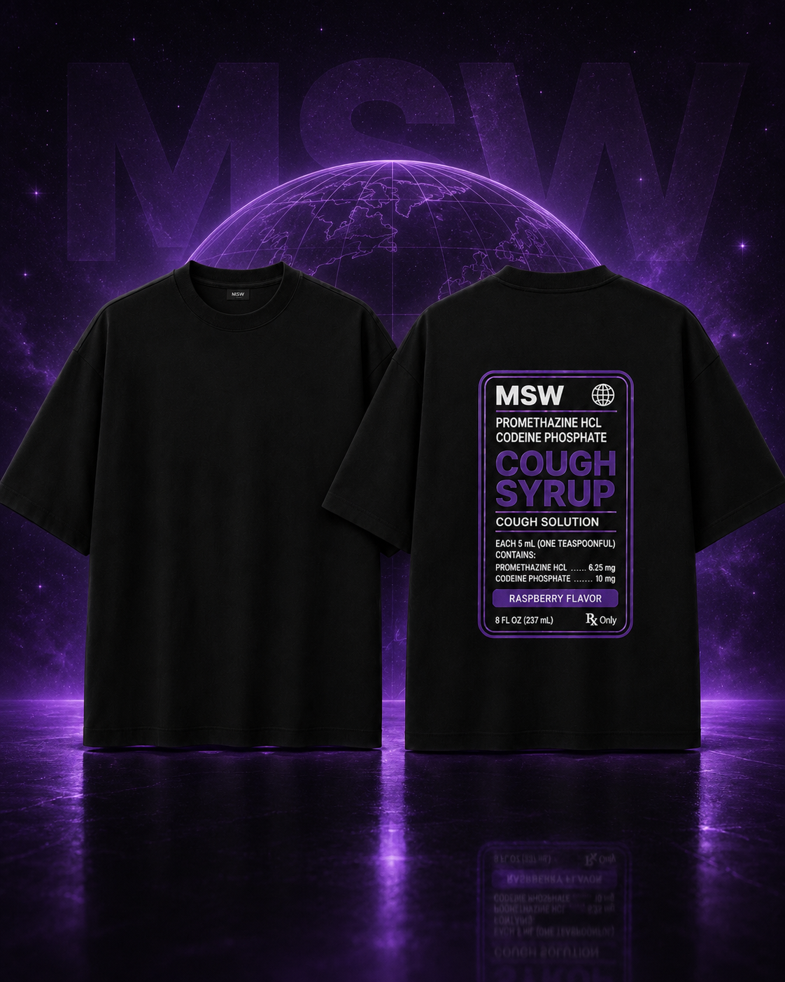 T-shirt Noir Oversize Cough Syrup MSW | My Sipping World