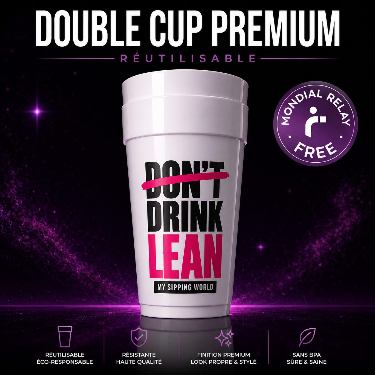 🥤 Double Cups réutilisable 24oz  – Design Edition 💜