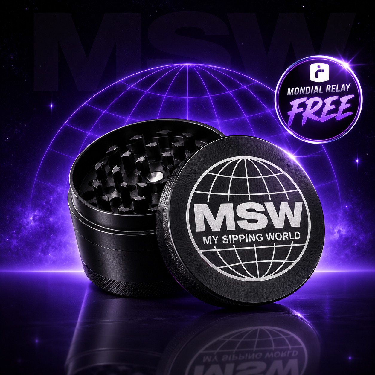 Grinder Gravé MSW 50 mm | Tamis Intégré | Mondial Relay Offert