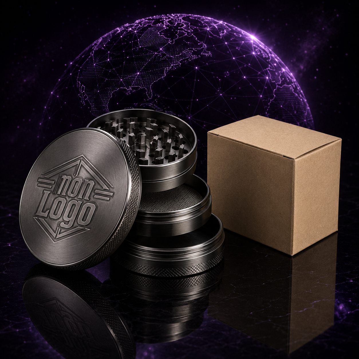 Grinders personnalisés 50 mm gravés – Lot de 50 grinders 