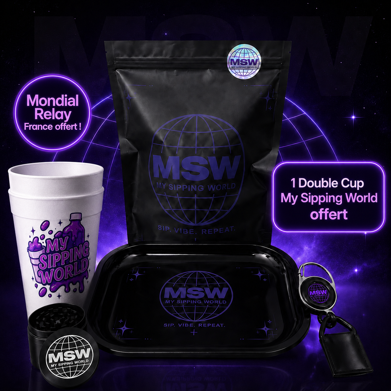 Kit_420_dition_Limit_e_My_Sipping_World_Plateau_rouler_MSW + Double cup 20 oz