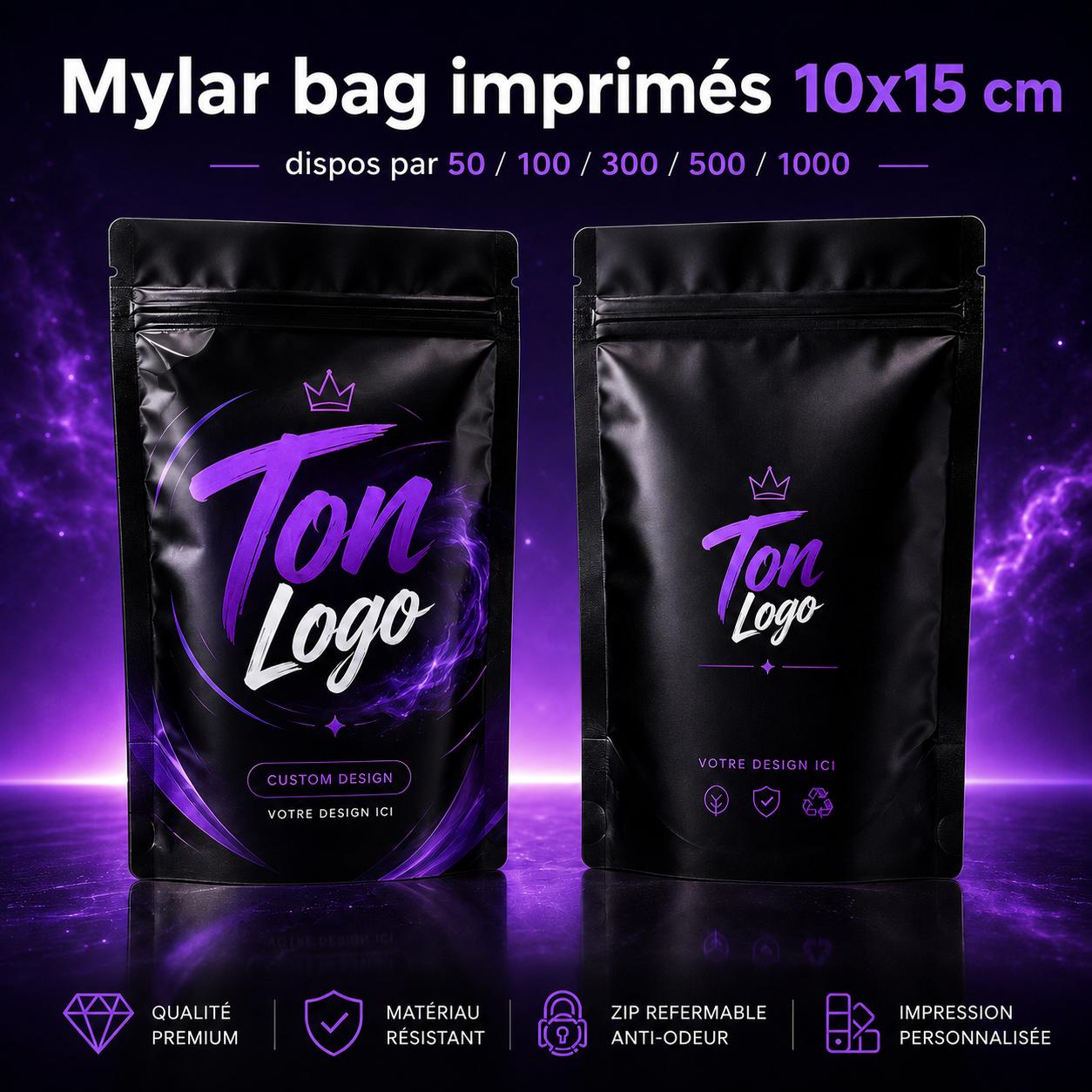 Mylar Bags imprimés personnalisés10x15 cm
