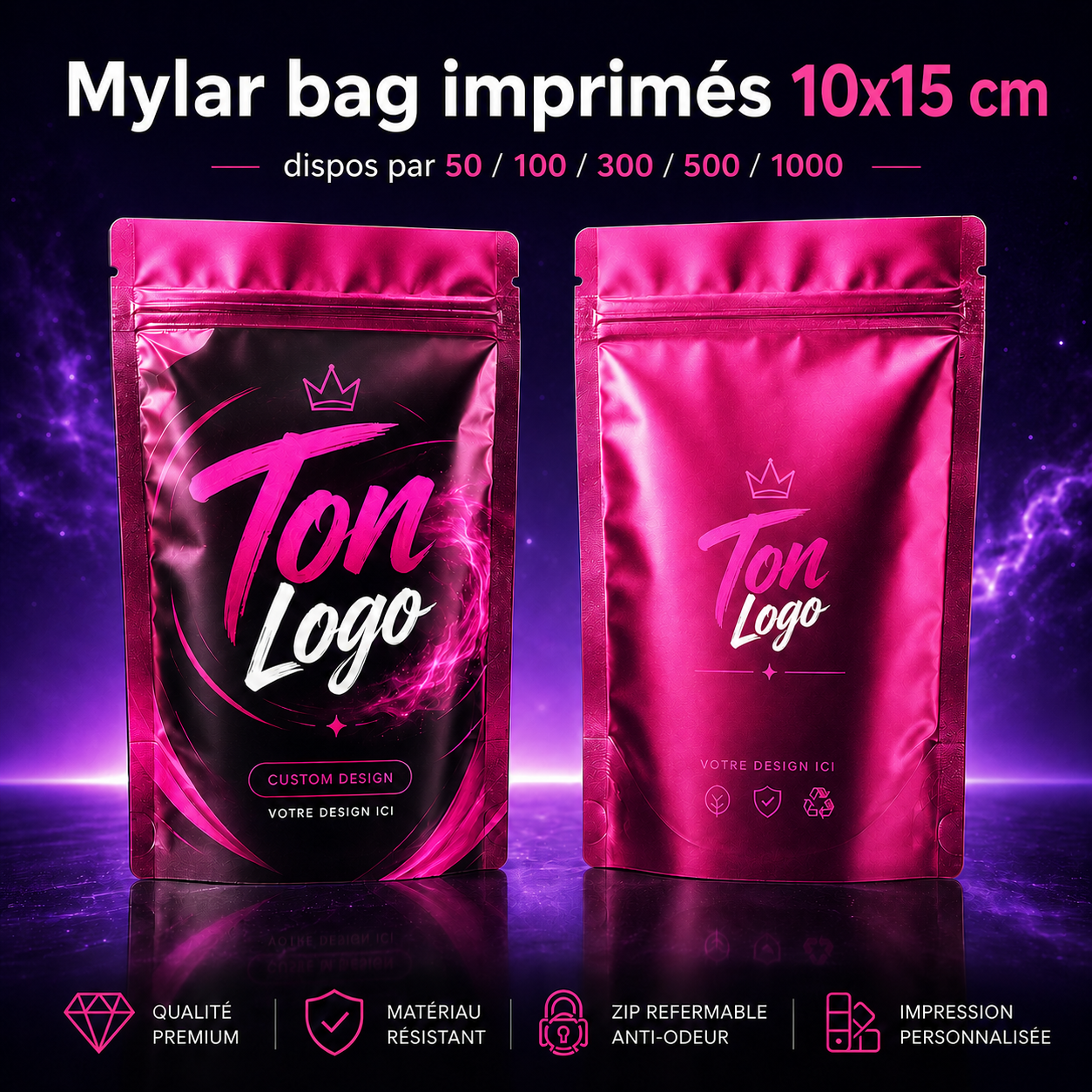 Mylar Bags imprimés personnalisés10x15 cm