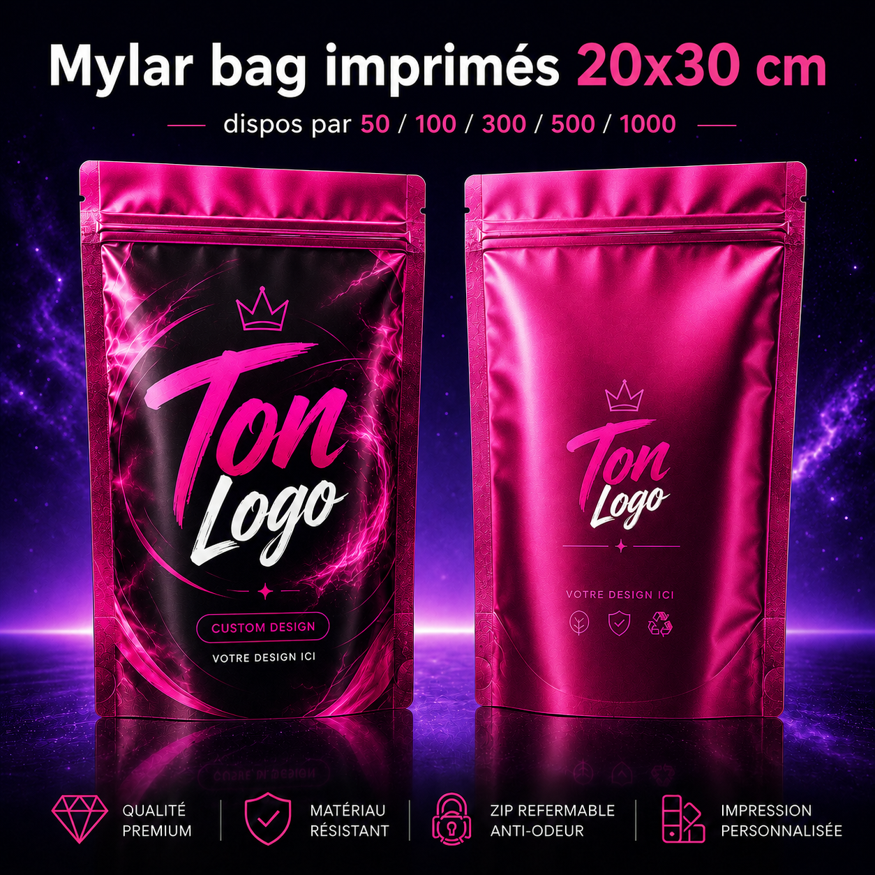 Mylar Bags imprimés personnalisés 20x30 cm