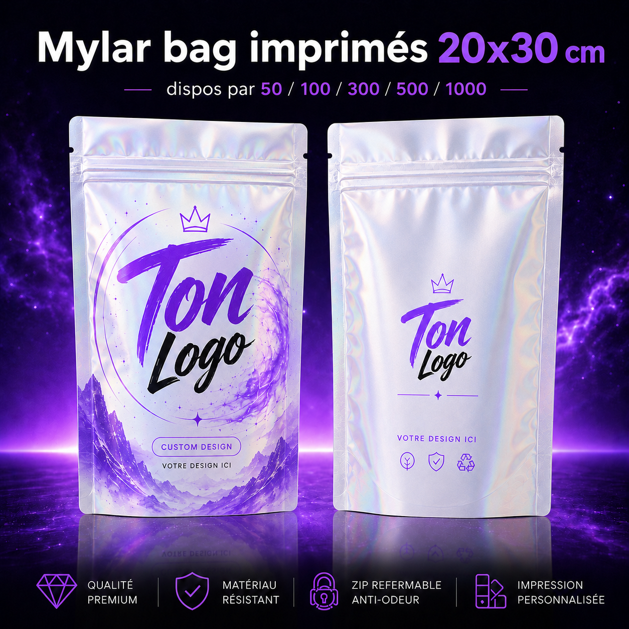 Mylar Bags imprimés personnalisés 20x30 cm