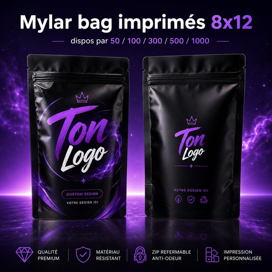 Mylar Bags imprimés personnalisés 8x12 cm - Impression recto verso avec logo au choix