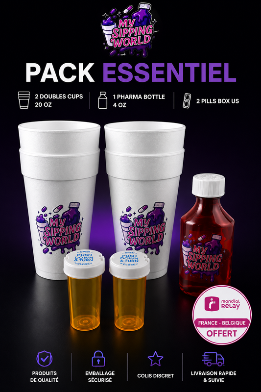   Pack Essentiel My Sipping World™ | 2 Double Cups 20oz + Pharma Bottle 4oz + 2 Pills Box US