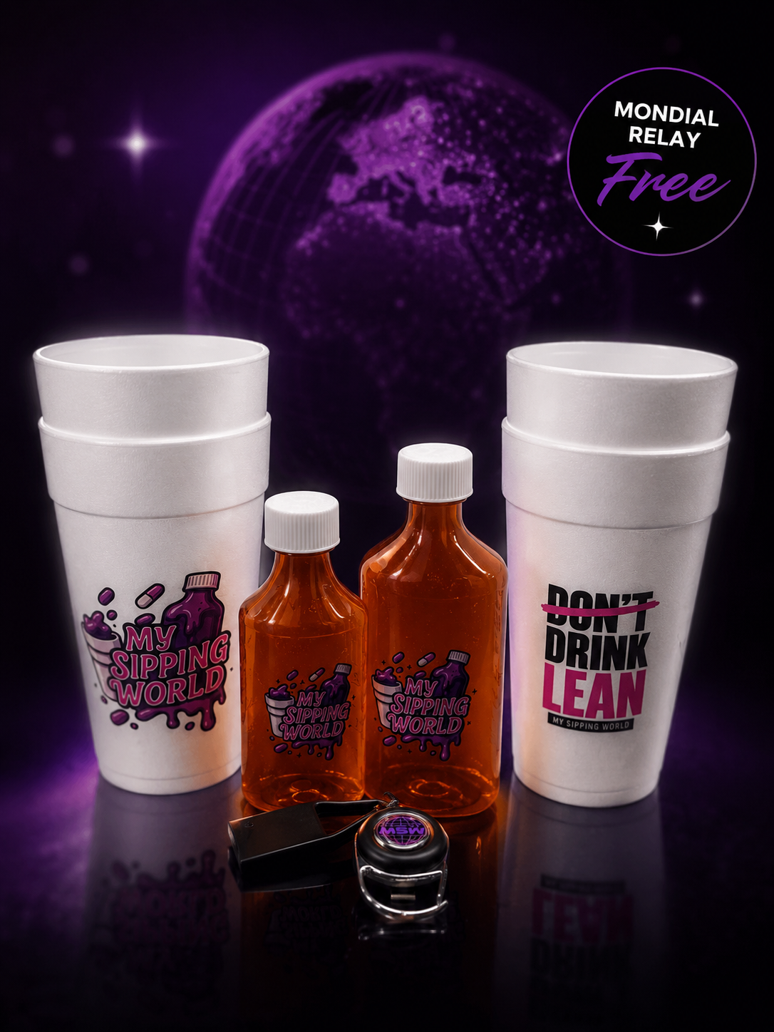 Pack My Sipping World – Double Cups, Pharma Bottles , Porte briquet 