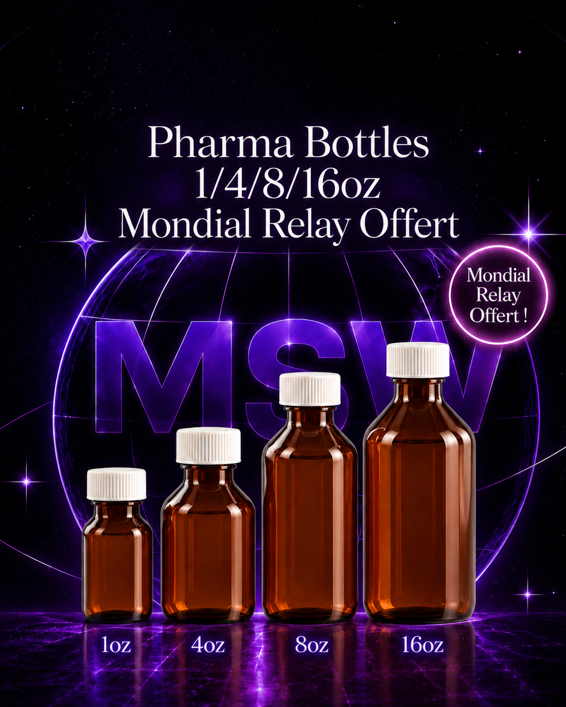 Pharma Bottles 1/4/8/16oz - Mondial Relay Offert !