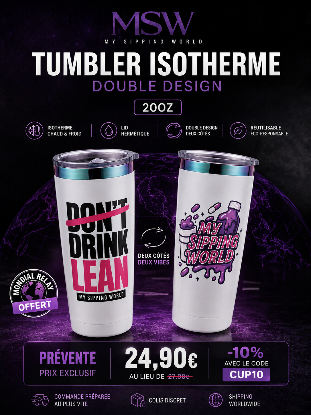 Tumbler Isotherme My Sipping World 20oz