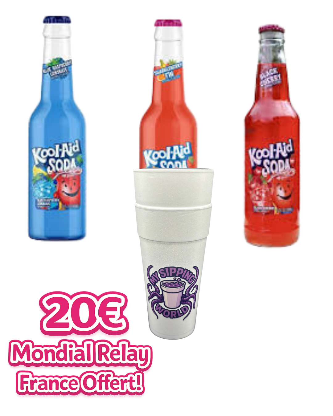 Plonge dans l’univers US drink culture avec ce Pack Kool-Aid exclusif, pensé pour les amateurs de boissons iconiques et de setups stylés.
Ce pack réunit 3 saveurs cultes de Kool‑Aid en format bouteille 355ml, accompagnées d’un Double Cup 20oz, parfait pour compléter ton univers My Sipping World.

Des goûts puissants, sucrés et ultra reconnaissables, directement inspirés de la culture américaine.

Saveurs incluses :

Sharkleberry Fin – Fruité, intense et mythique

Blue Raspberry – Sucré, acidulé et ultra pop